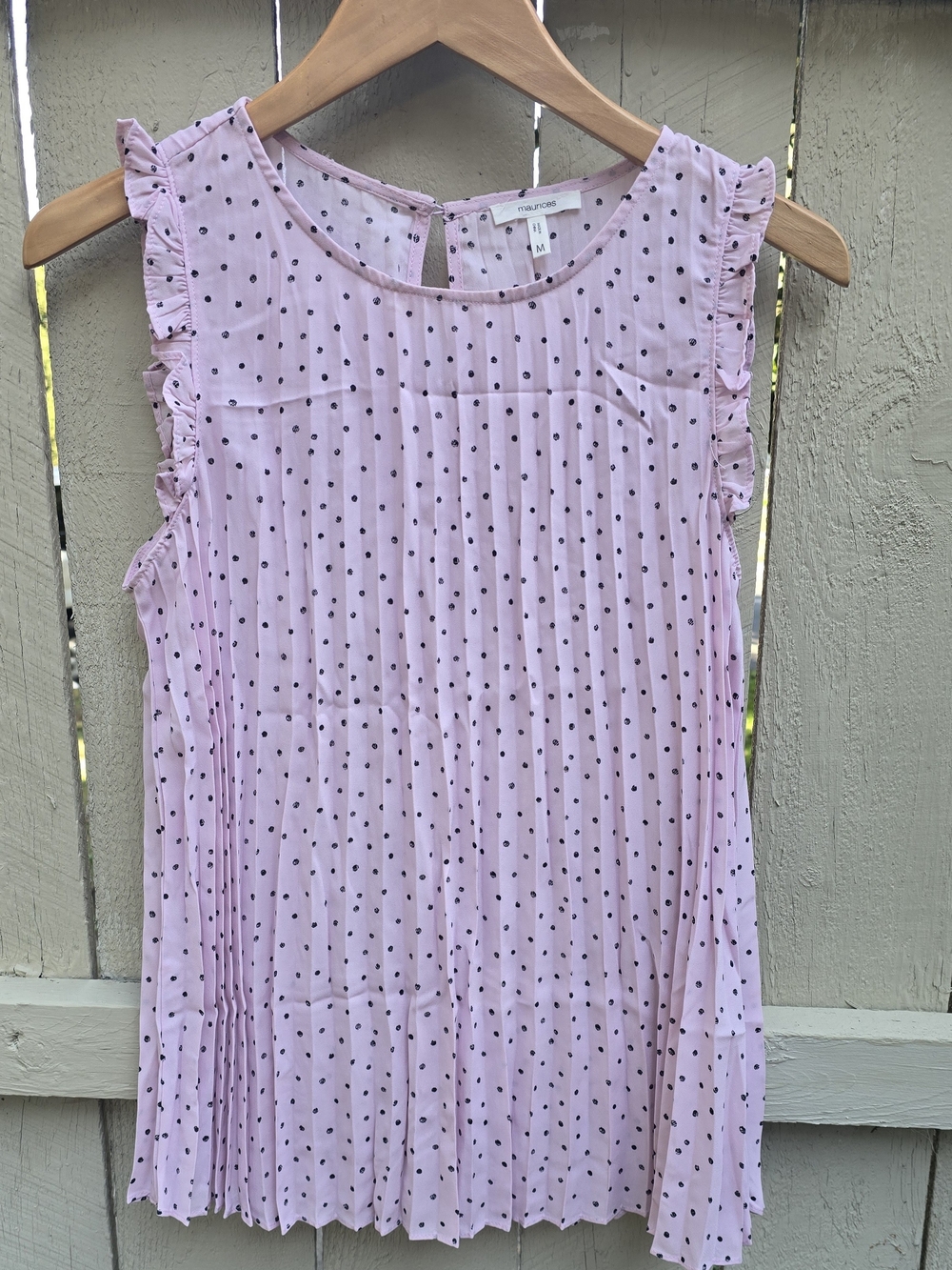 Maurices Light Pink Polka Dot Pleated Ruffle Sleeveless Top